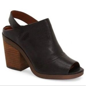 LUCKY BRAND Oleandre Black Textured Leather peep toe slingback bootie sandals